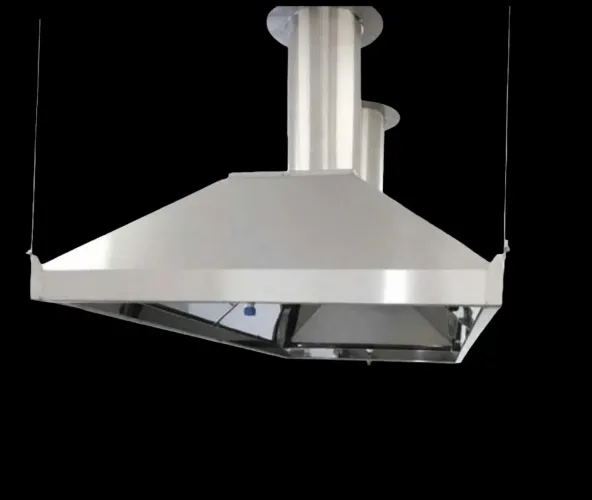 COIFA PARA SISTEMA DE EXAUSTÃO EM COZINHA INDUSTRIAL, EM AÇO INOX, COM EXAUSTOR, INSTALADA
