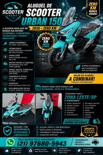 MOTO URBAN 150 AUTOMATICA ALUGUEL DE MOTO