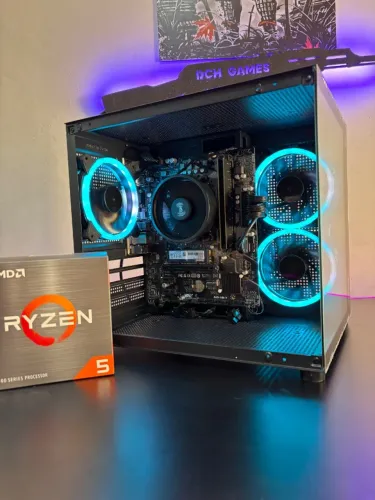 Pc gamer Ryzen 5600GT gabinete aquário