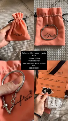 Pulseira life vivara prata 925 - 17cm | nunca usada