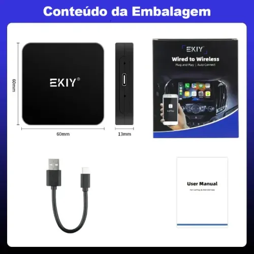 EKIY 2 em 1 Adaptador USB CarPlay Sem Fio e Android Auto 5 Ghz WiFi
