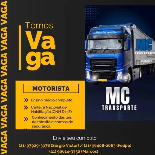 Vaga de emprego para motorista de caminhão e carreta