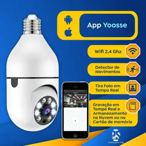Câmera De Segurança Wi-fi 360° Hw Lâmpada E27 Full Hd Visão Noturna Colorida Áudio Sensor 