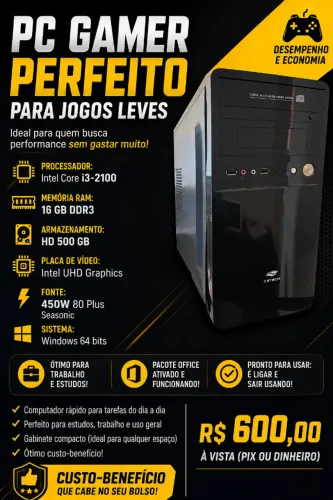 VENDO - CPU PARA TRABALHO ESTUDO E JOGOS LEVES I3 + 16 GB DE RAM. (ACEITO TROCAS)