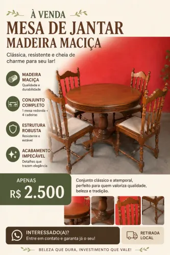 Mesa de madeira maciça rústica 