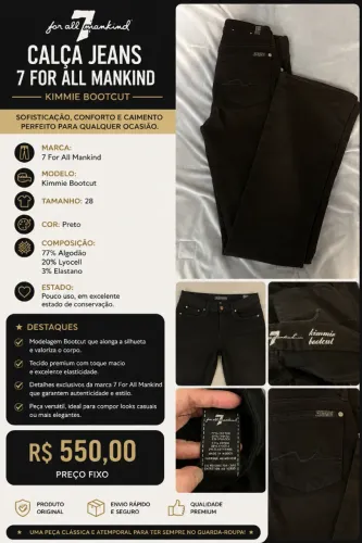 Calça preta Modelo KIMMIE 7 all Mankind