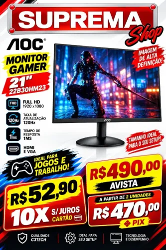 MONITOR GAMER AOC 21.5" FHD 120HZ 1ms HDMI VGA ATACADO A PARTIR 2 UND
