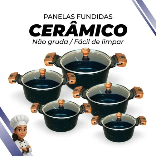 Jogo De Panelas Alumínio Cerâmica Antiaderente Preto 5 Peças Veneza