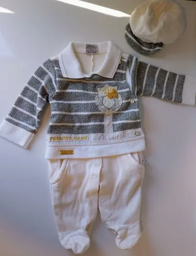 Roupa bebê P com boné 100% algodão