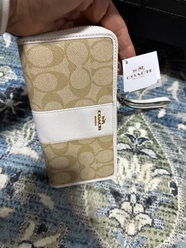 Carteira Coach Accordion Zip Wallet Signature Original - Khaki/Chalk
