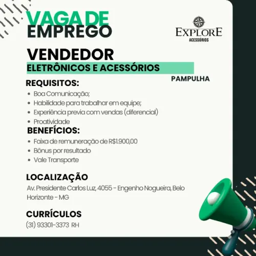 VAGA DE VENDEDOR MG- EXPLORE ACESSÓRIOS