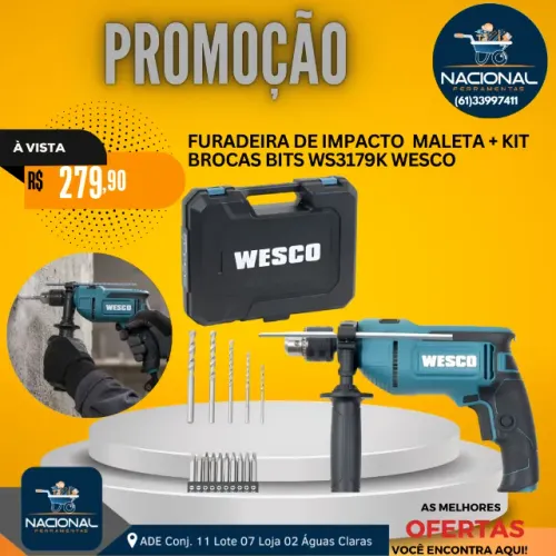 Furadeira Impacto Wesco WS3179K + Kit Completo - R$ 279,90