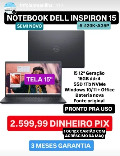 Notebook Dell i5 12°G 16ram SSD 1Tb + Garantia Loja Física