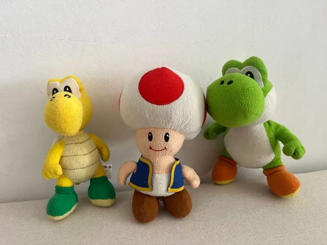 Pelúcias brinquedo Super Mario Bros - Toad, Yoshi e Koopa Troopa