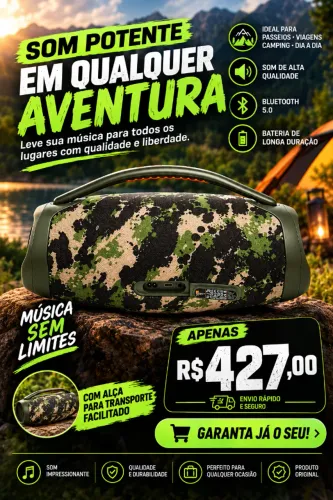 Caixa de som camuflada boombox bluetooth