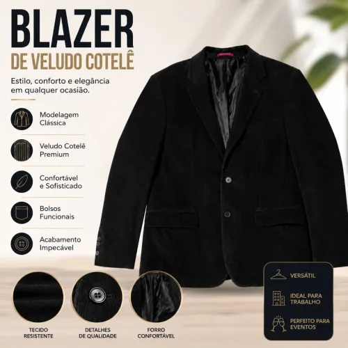Blazer Masculino Preston Field Veludo Cotelê Preto Tam. 50 - Semi-novo