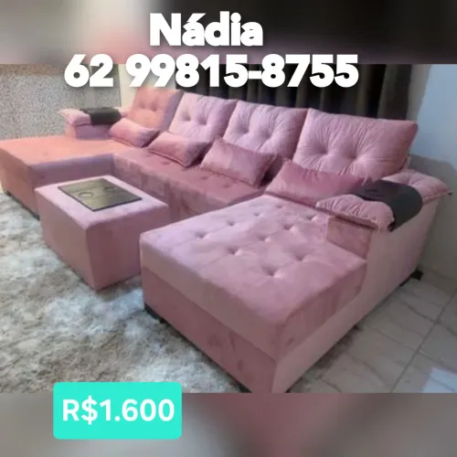 SOFÁ CHAISE DUPLA ROSA E VARIAS CORES