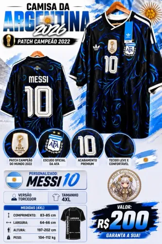 Camisa da Argentina 2026 - Patch Campeão 2022.