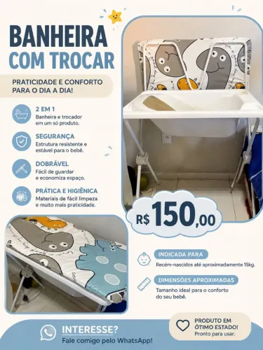 Banheira com suporte e trocador
