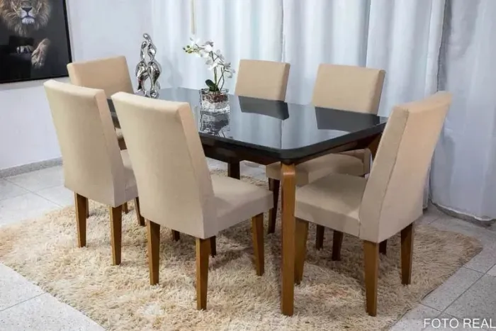 Mesa de Jantar Grafite 180×90 6 Cadeiras Luxo rf43