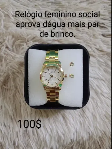 Relógio social feminino linge aprova dágua, brinco.