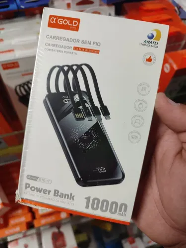 CARREGADOR PORTÁTIL GOLD 10.000MAH COM INDUÇÃO