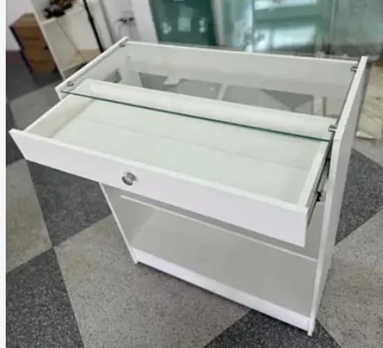 BALCÃO CAIXA VITRINE COM VIDRO SUPERIOR - NOVO MDF 