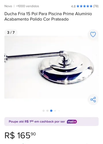 Ducha fria 15 pol para piscina alumínio prime