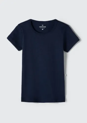 Blusa Básica Infantil Menina Manga Curta Slim Em Ribana - tamanho 6 - Azul (Hering)