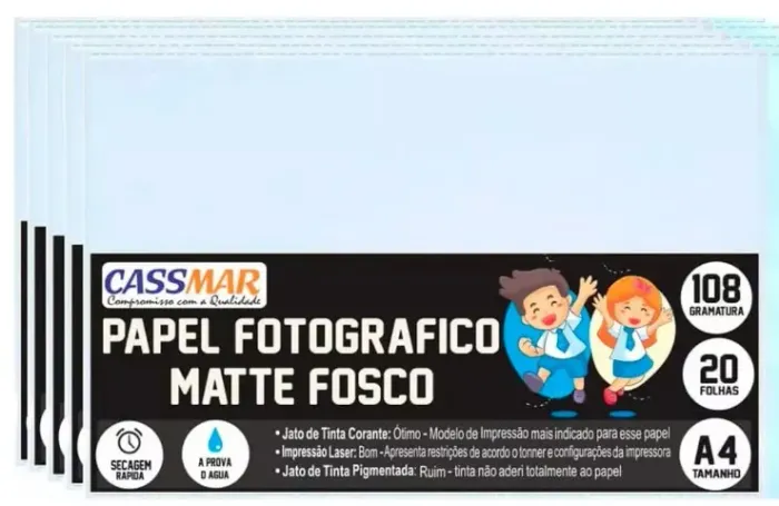 100 Folhas Papel Matte Fotográfico Fosco (sem brilho) 108gr Cassmar