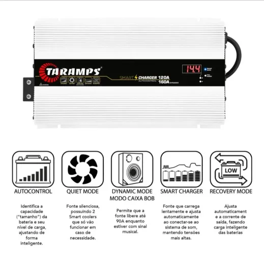 Fonte 12v e carregador de Bateria taramps 120A / 160A para som automotivo 