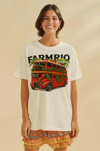 Camiseta feminina branca ônibus Farm London