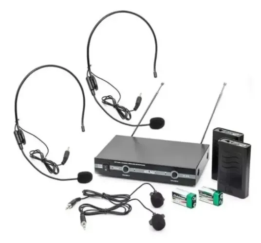 Kit Microfones Sem Fio Duplo Lapela e Duplo Headset Lelong LE-910
