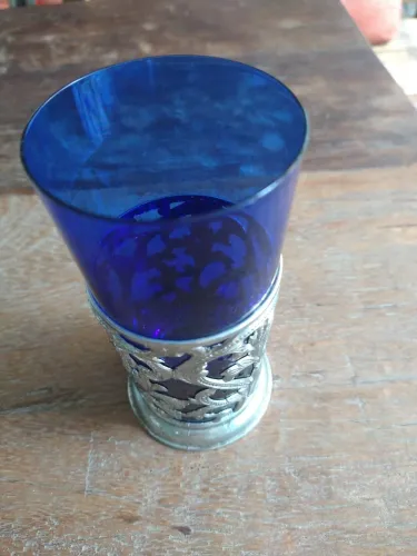 Copo Azul Decorativo com Suporte