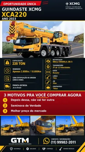 Guindaste XCMG XCA220 220 Ton 2023 - Poucas Horas - Pronta Entrega
