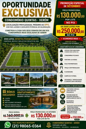 Terreno em Xerém | Condomínio Quintas | 180 m² | Projeto Grátis | R$ 160 Mil