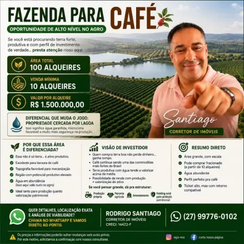 ? Fazenda para Café. Oportunidade de Alto Nível no Agro. Se você está procurando terra.