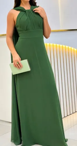 Vestido verde oliva para madrinhas usado uma única vez lenço do pescoço removível 