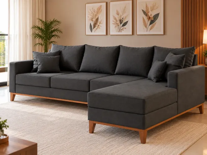 SOFÁ 4 LUGARES BENY COM CHAISE ESQUERDA OU DIREITA - LINHO CRU.