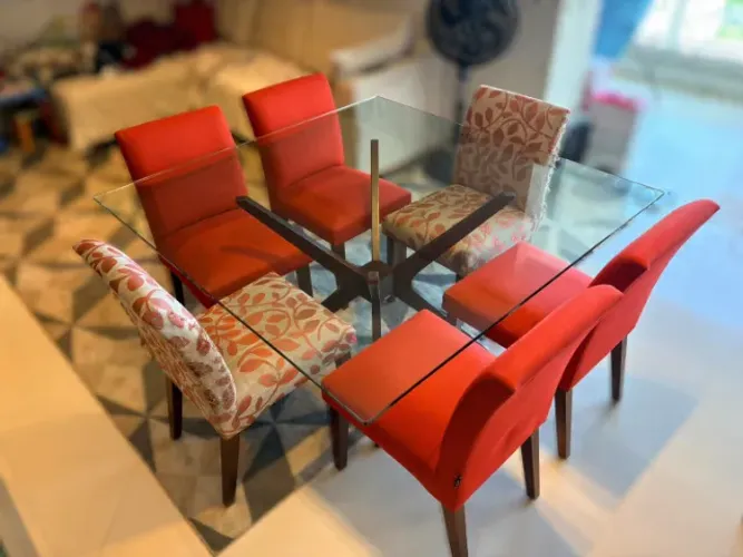 Conjunto de Mesa de Jantar de Vidro 6 lugares