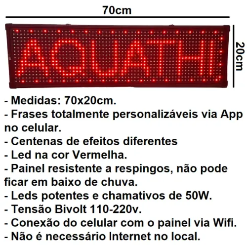 Letreiro Led Vermelho Bivolt 70x20cm Via Wifi Personalizável