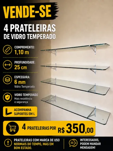 Vende-se 4 prateleiras de vidro temperado.