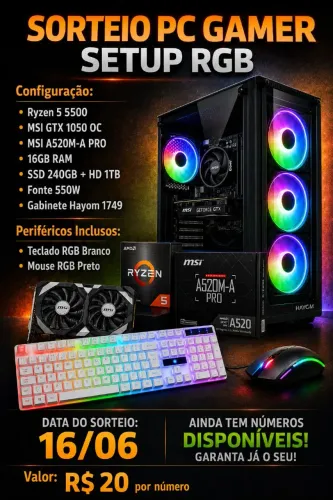 Computador Gamer com Placa de Video GTX 1050 oc Ryzen 5500