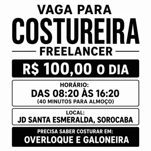 Vaga Costureira Freelance