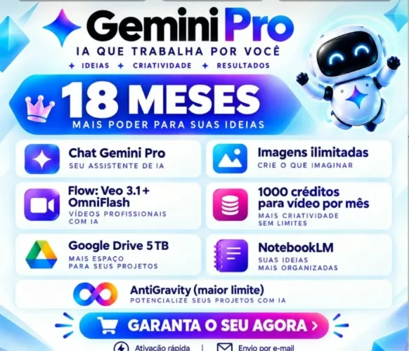 Gemini pro 5 terá no Google drive e muito mais