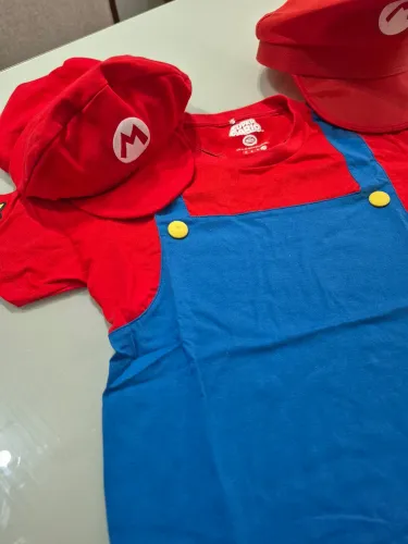 Fantasia camisa 10 anos Mário Bros c/ boina( 100% algodão)  