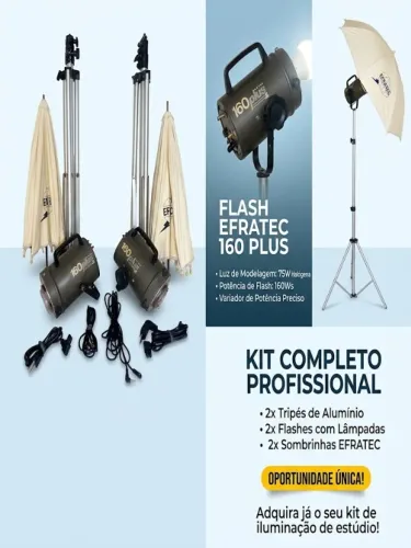 Par De Flashes De Estúdio Efratec 160 Plus Completo Com Tripés E Sombrinhas