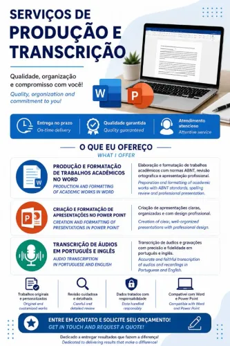 Produção de trabalhos acadêmicos e tradução. 