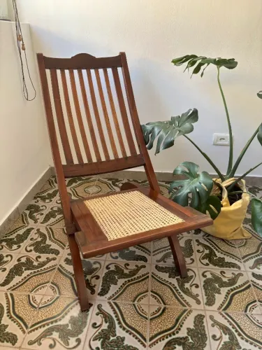Cadeira Espreguiçadeira de Madeira e Palha