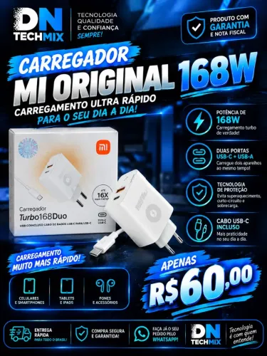 Carregador Mi 168w Tipo C original turbo